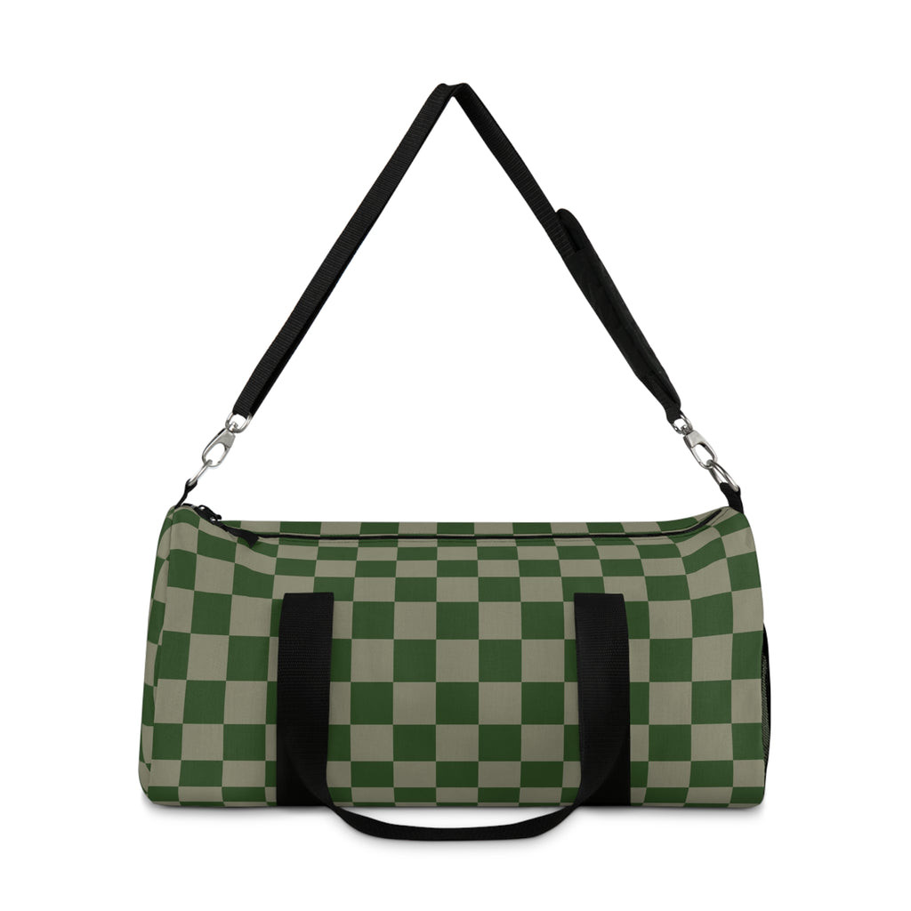 Soft Green Checkerboard Duffel Bag | Grid Travel Gym Bag