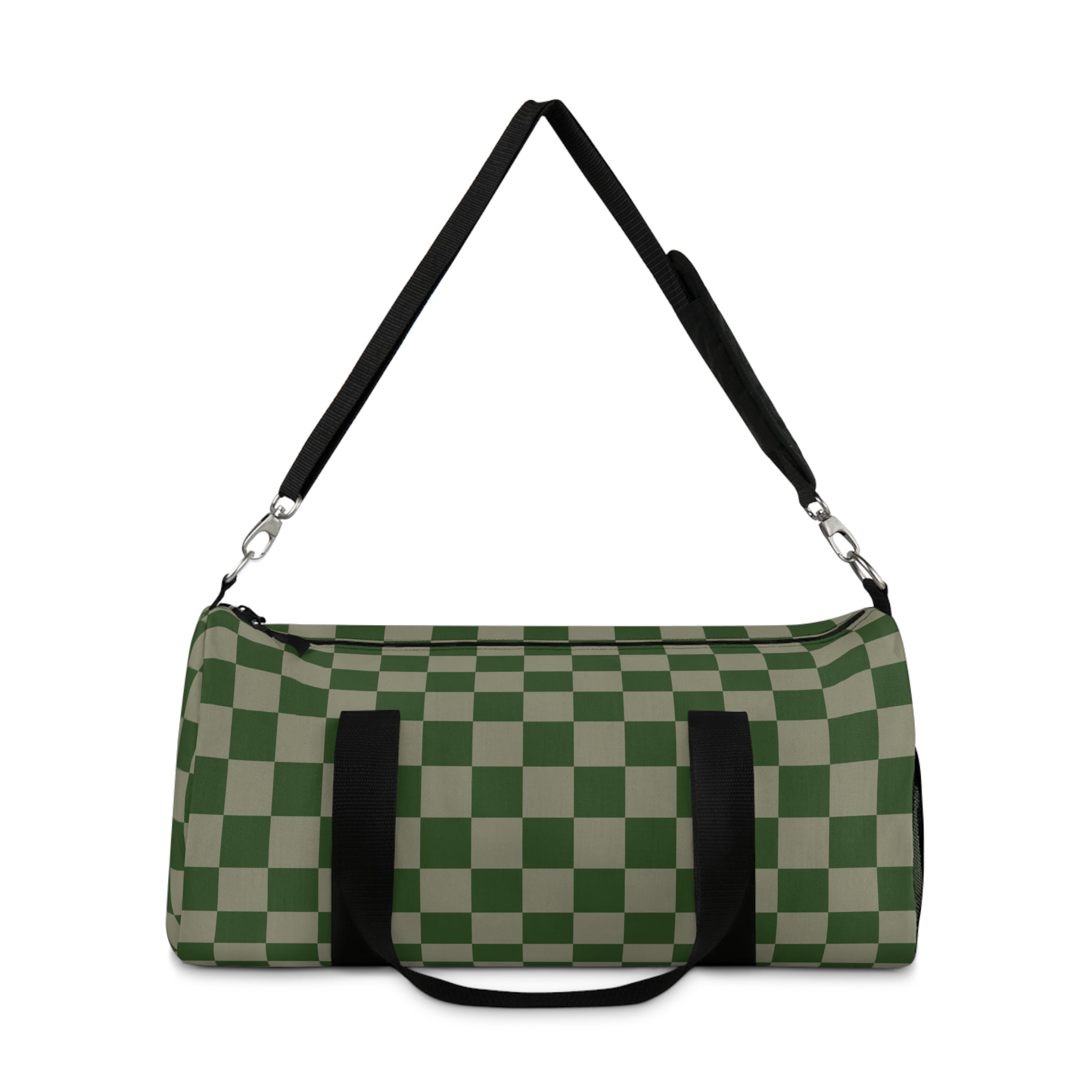 Soft Green Checkerboard Duffel Bag | Grid Travel Gym Bag