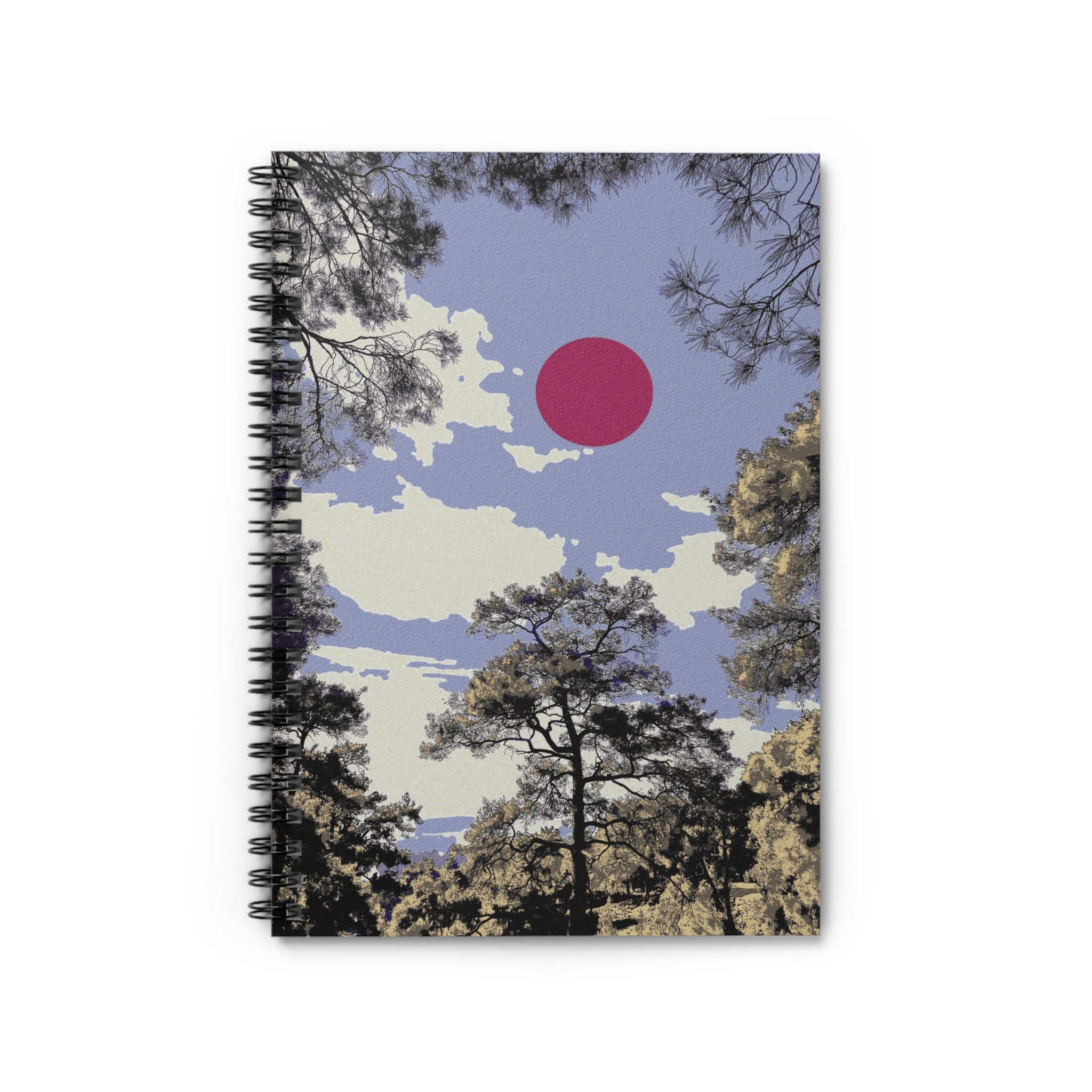 Minimal Forest Art Journal, Nature Spiral Notebook, Soft Lavender Sky