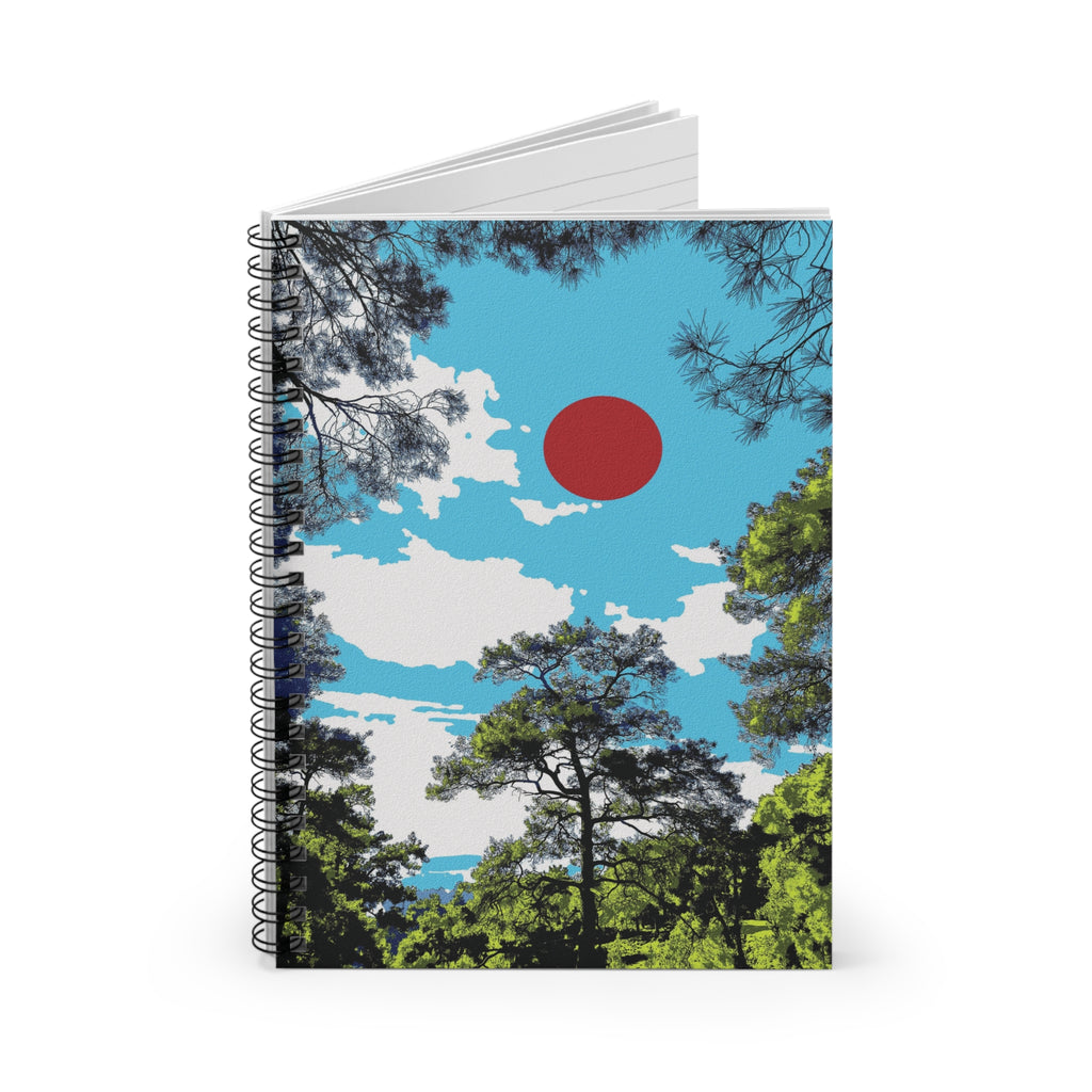 Minimal Forest Art Journal, Nature Spiral Notebook, Blue Sky Sun Illustration