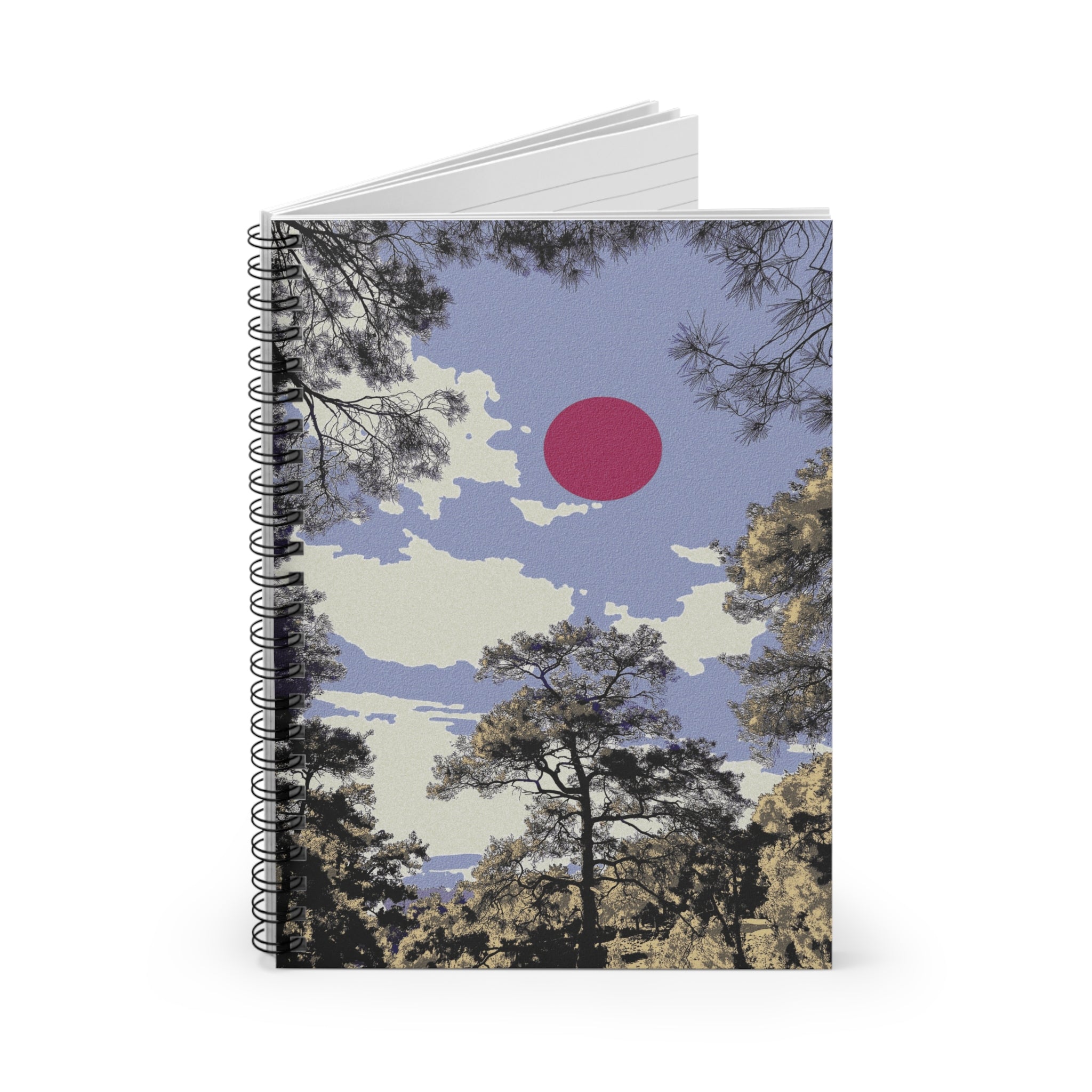 Minimal Forest Art Journal, Nature Spiral Notebook, Soft Lavender Sky