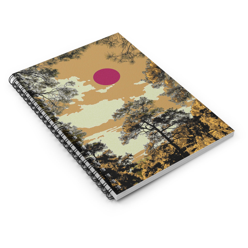 Minimal Forest Art Journal, Nature Spiral Notebook, Warm Sunset Japanese Style