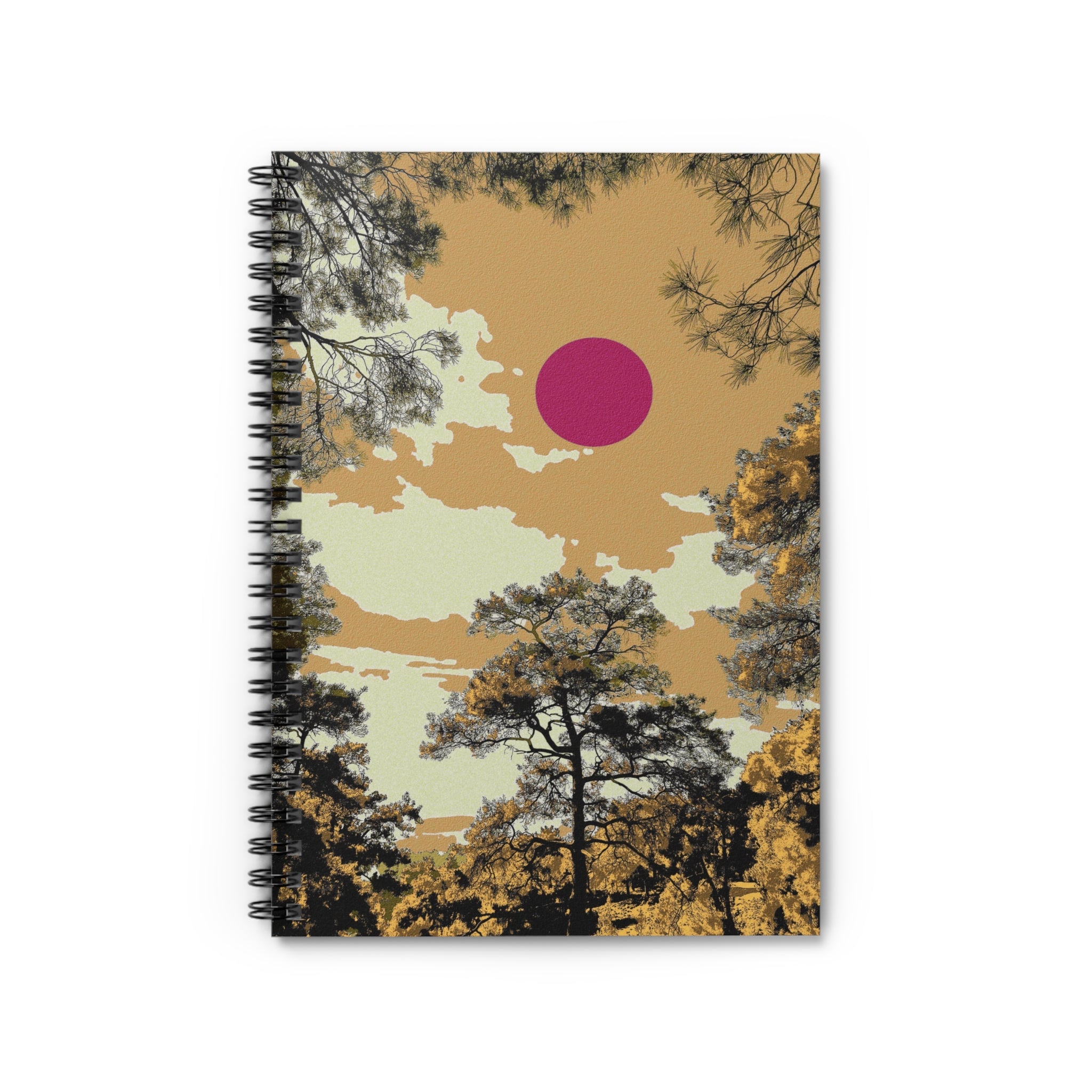 Minimal Forest Art Journal, Nature Spiral Notebook, Warm Sunset Japanese Style