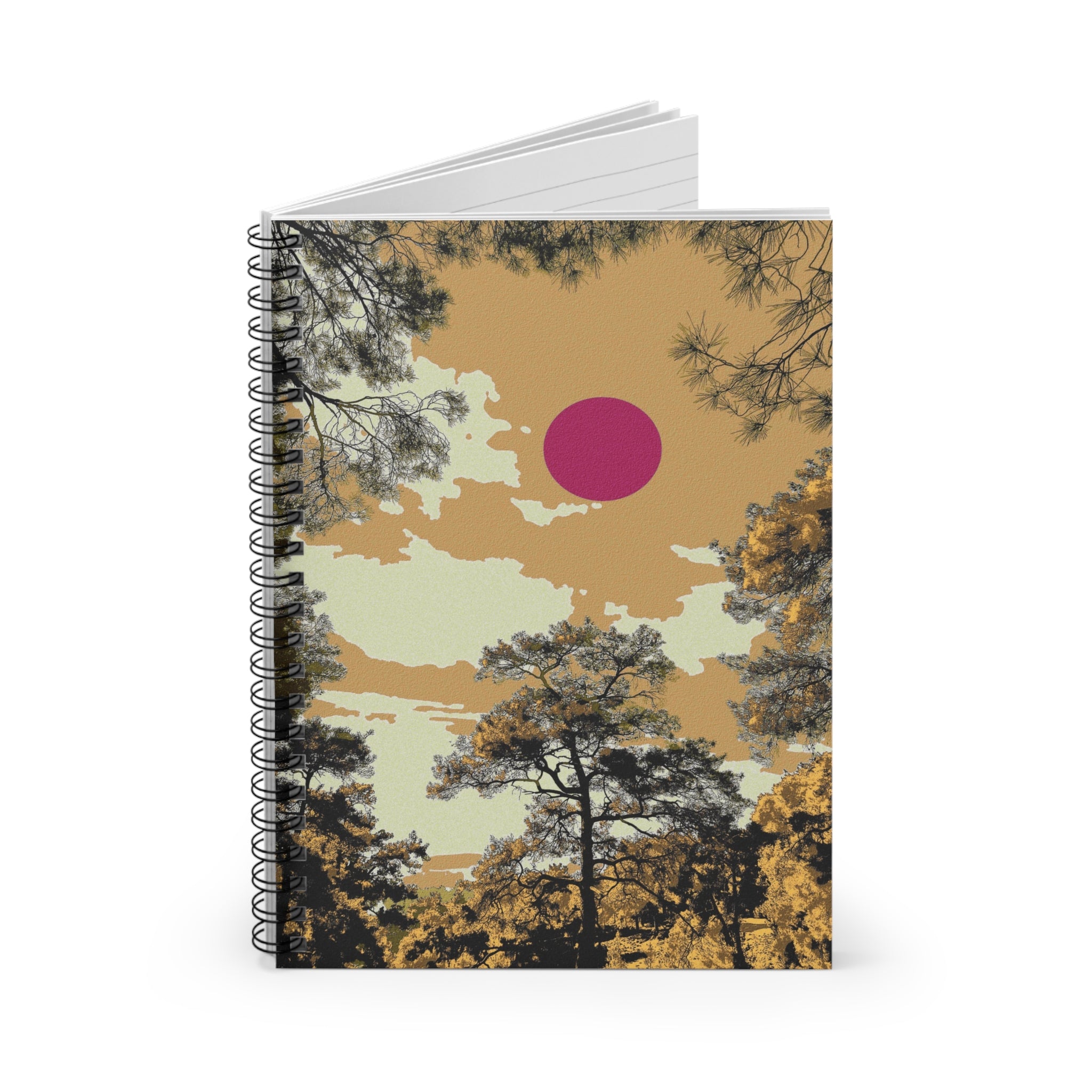 Minimal Forest Art Journal, Nature Spiral Notebook, Warm Sunset Japanese Style