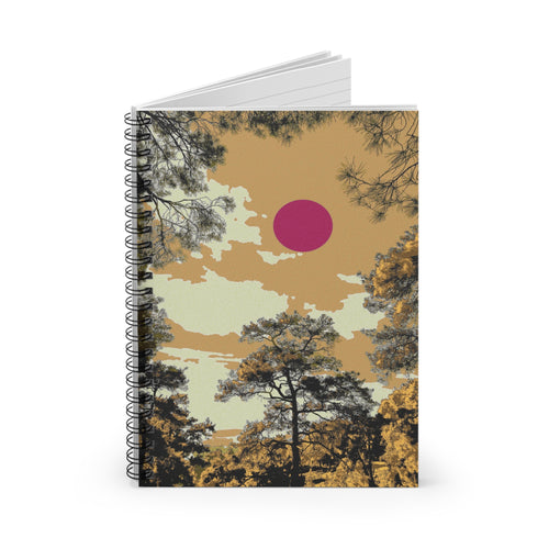 Minimal Forest Art Journal, Nature Spiral Notebook, Warm Sunset Japanese Style