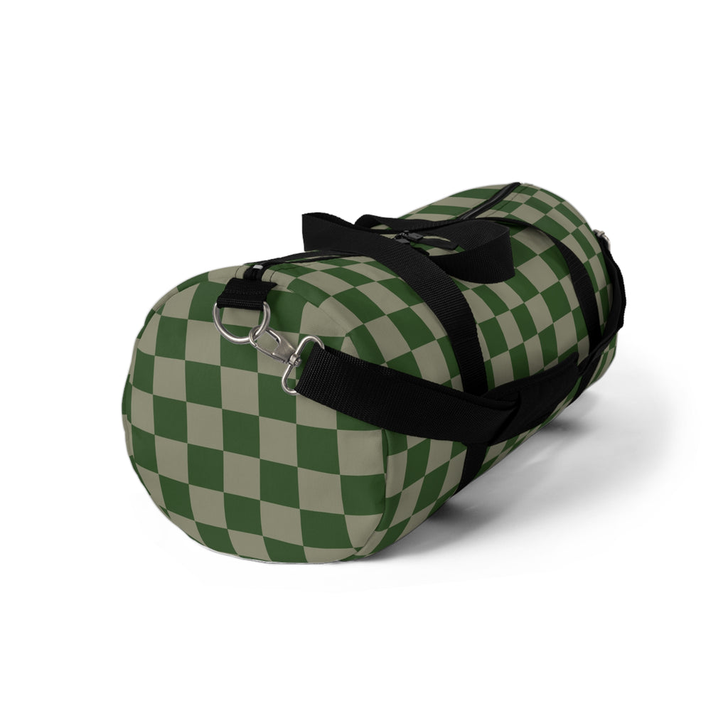 Soft Green Checkerboard Duffel Bag | Grid Travel Gym Bag