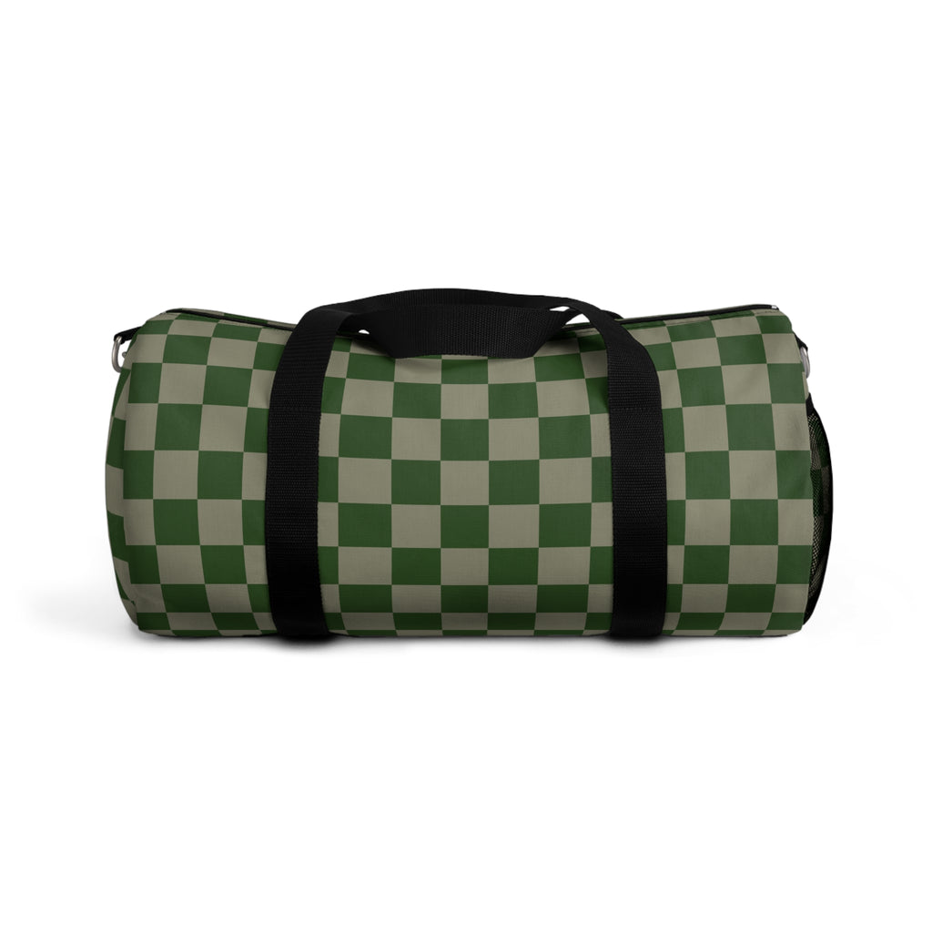 Soft Green Checkerboard Duffel Bag | Grid Travel Gym Bag