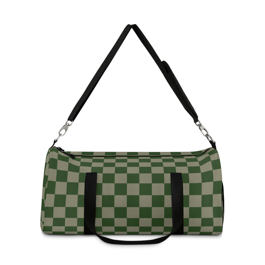 Soft Green Checkerboard Duffel Bag | Grid Travel Gym Bag