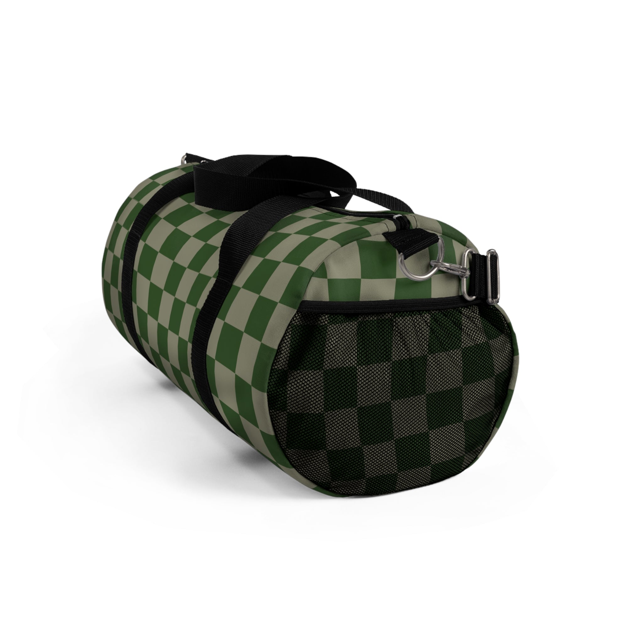 Soft Green Checkerboard Duffel Bag | Grid Travel Gym Bag