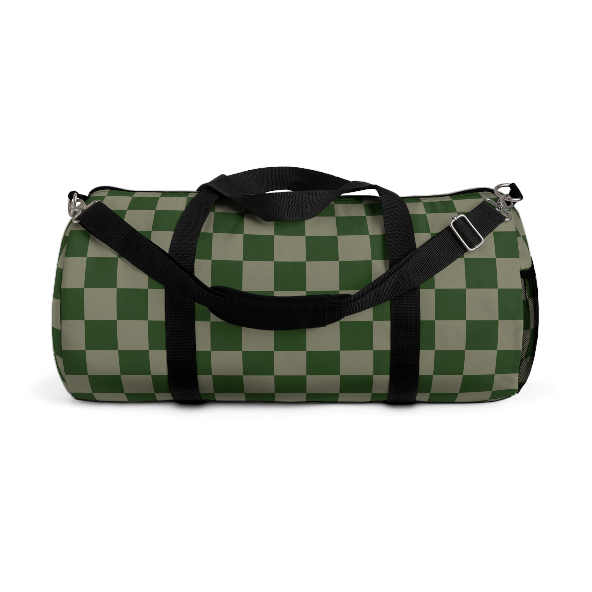Soft Green Checkerboard Duffel Bag | Grid Travel Gym Bag