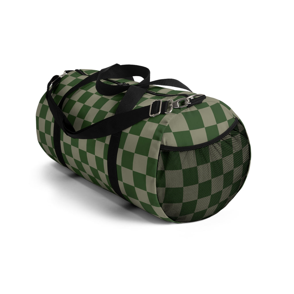 Soft Green Checkerboard Duffel Bag | Grid Travel Gym Bag