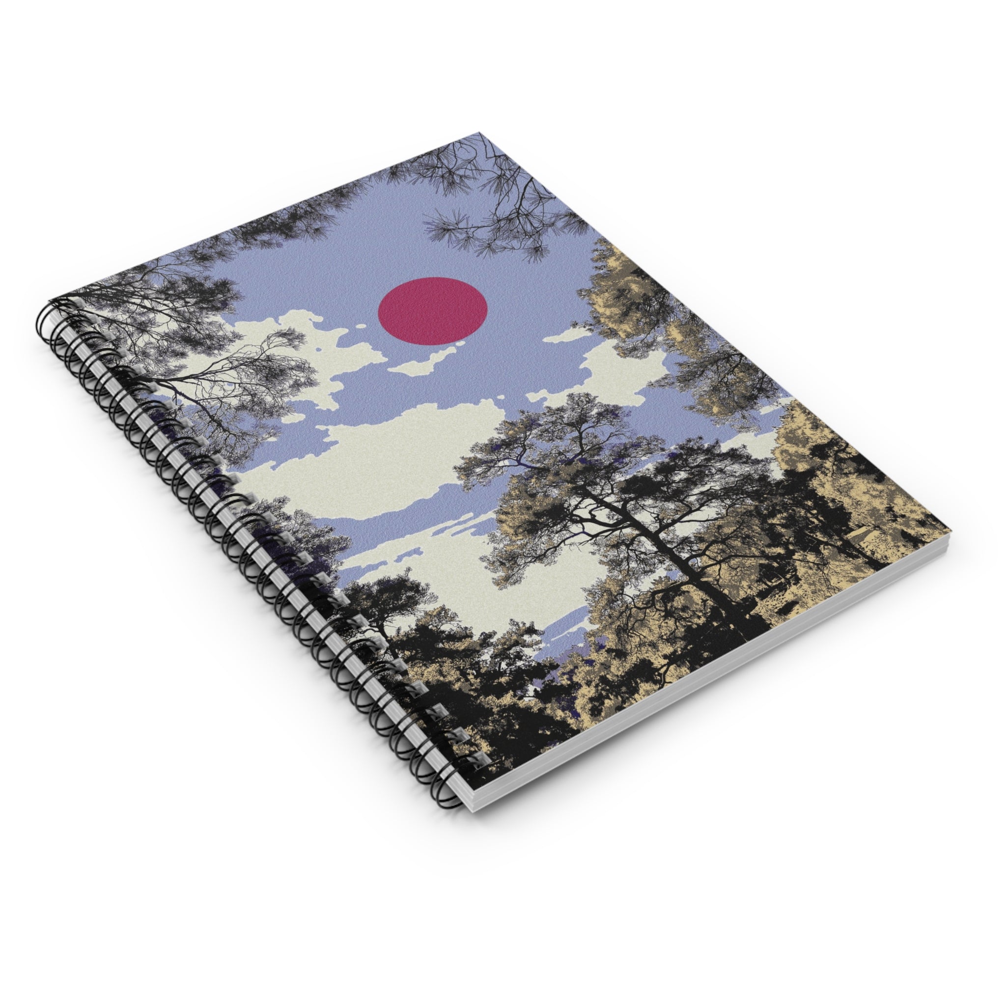 Minimal Forest Art Journal, Nature Spiral Notebook, Soft Lavender Sky