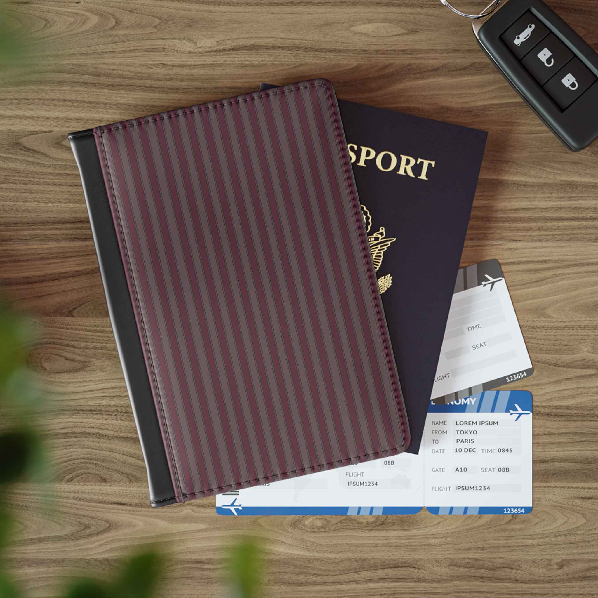 Burgundy Passport Wallet | Vertical Stripes Passport Cover