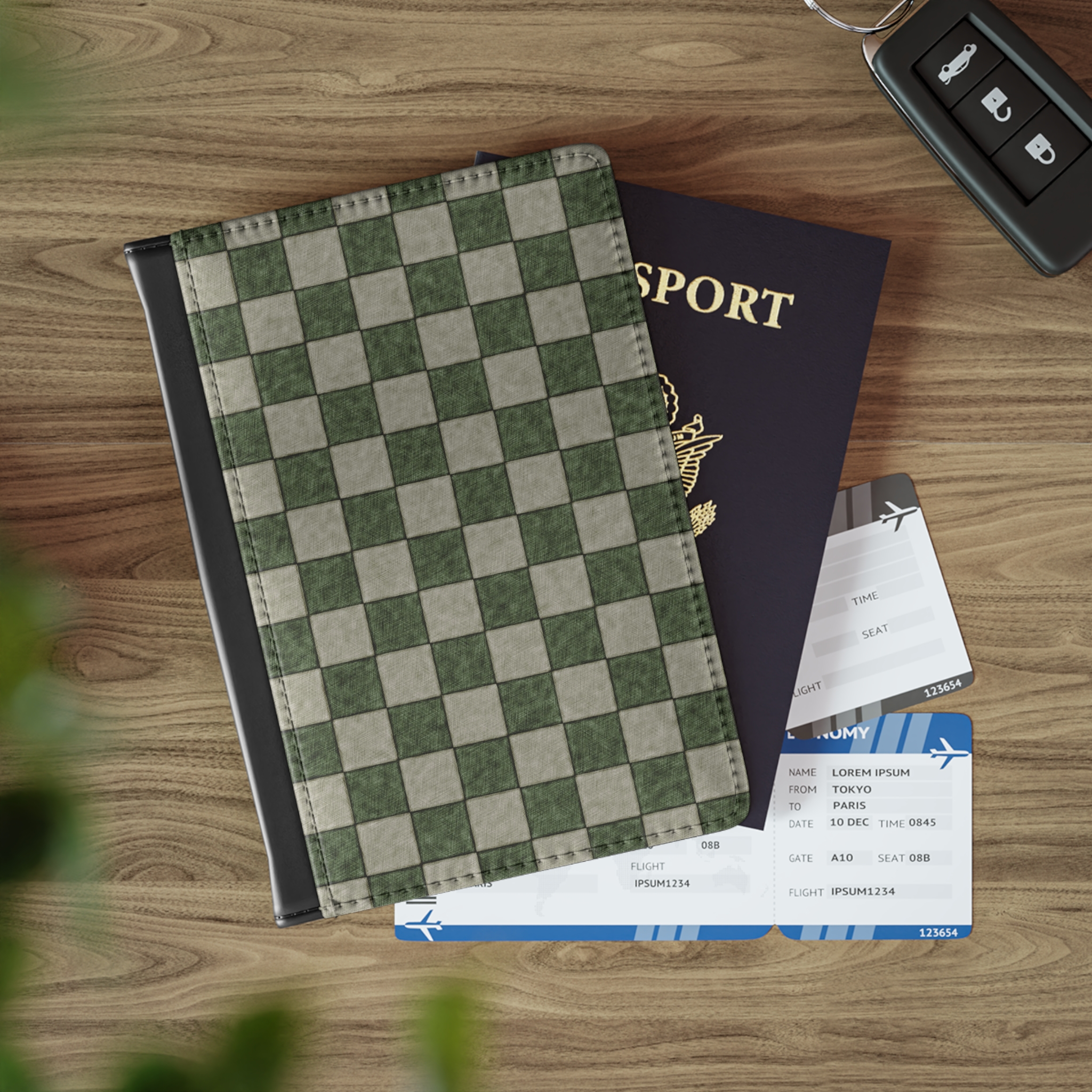 Moss Checkerboard Passport Cover | Travel Document Holder
