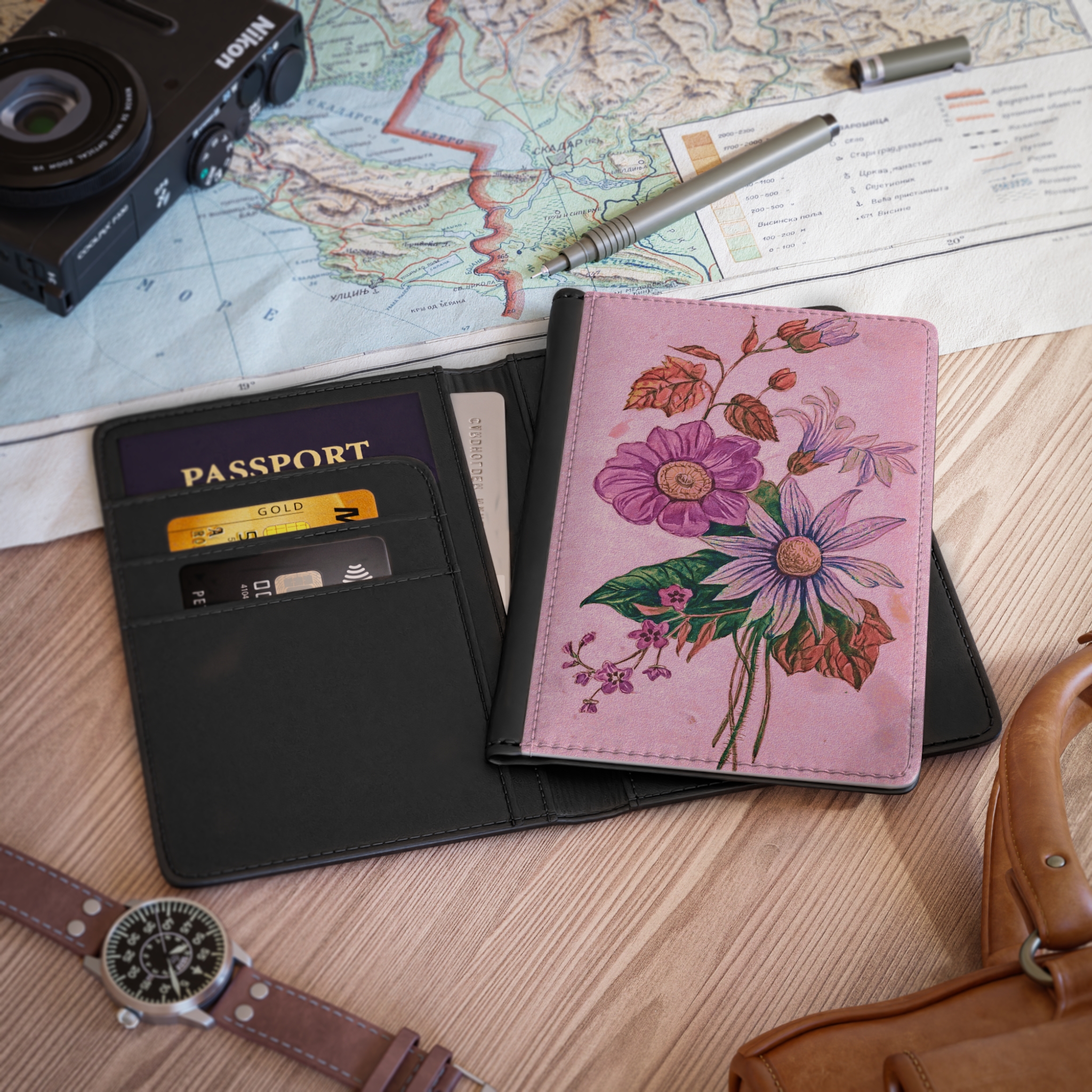 Retro Floral Passport Holder | Botanical Leather Passport Cover - Image 2