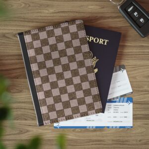 Brown Checkerboard Passport Cover | Leather Travel Passport Holder