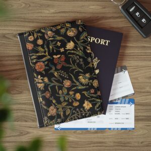 Black Floral Travel Wallet | Vintage Dark Flower Passport Cover