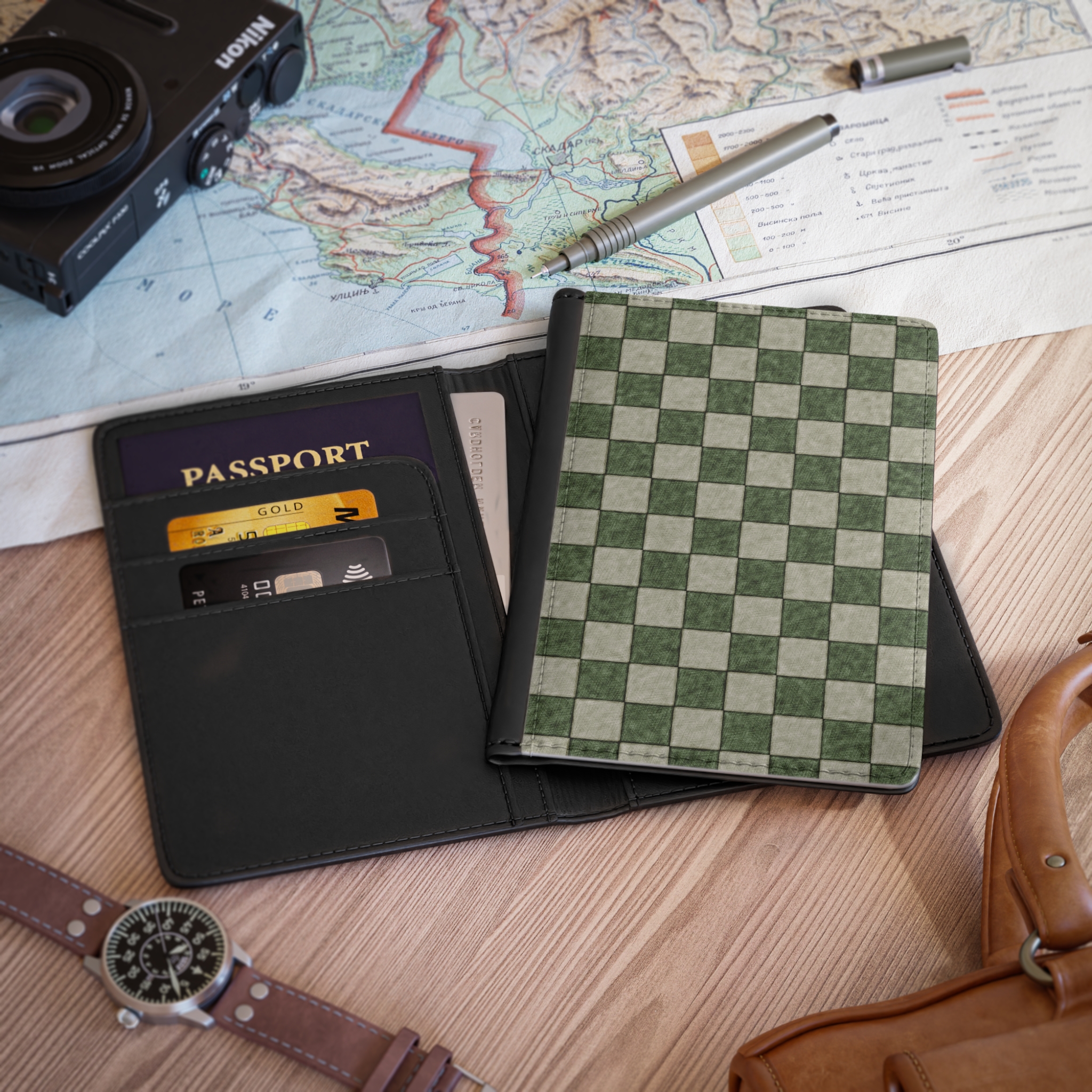 Moss Checkerboard Passport Cover | Travel Document Holder - Image 2