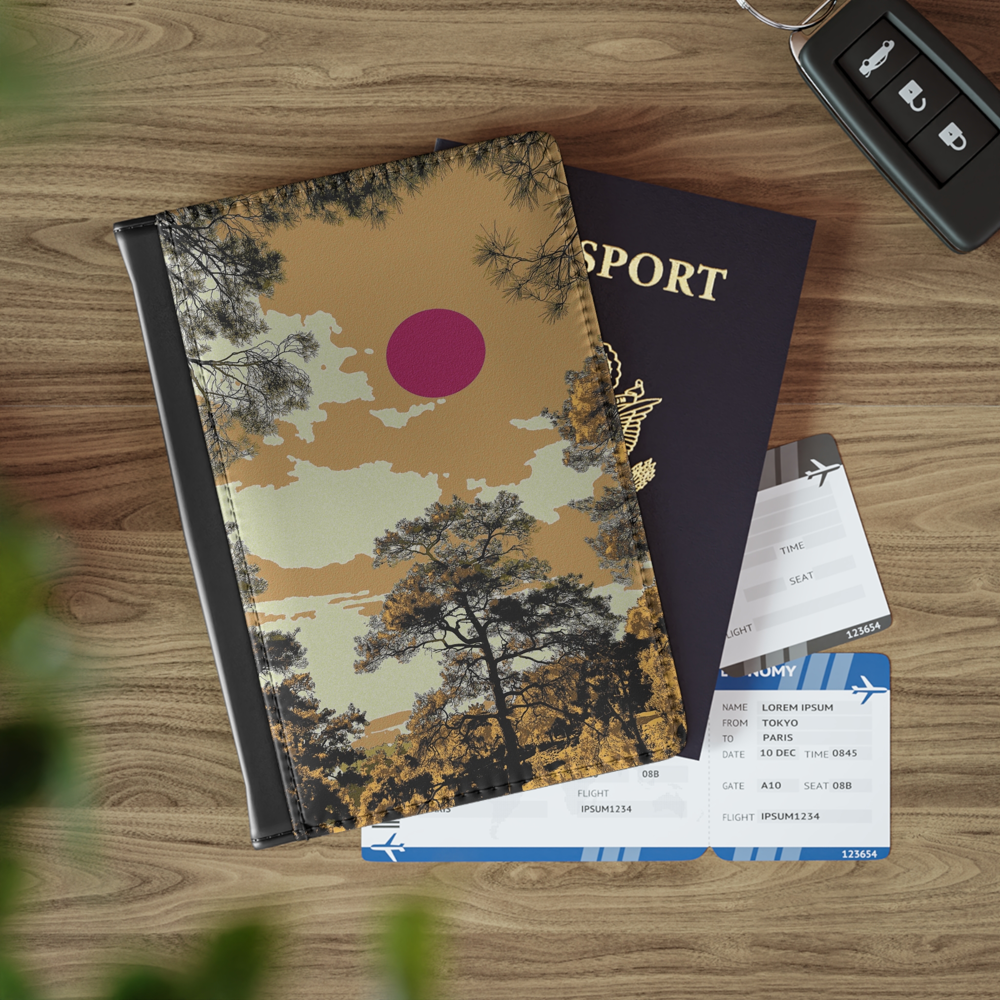 Retro Sunset Pine Passport Cover | Minimal Landscape Travel Accessory