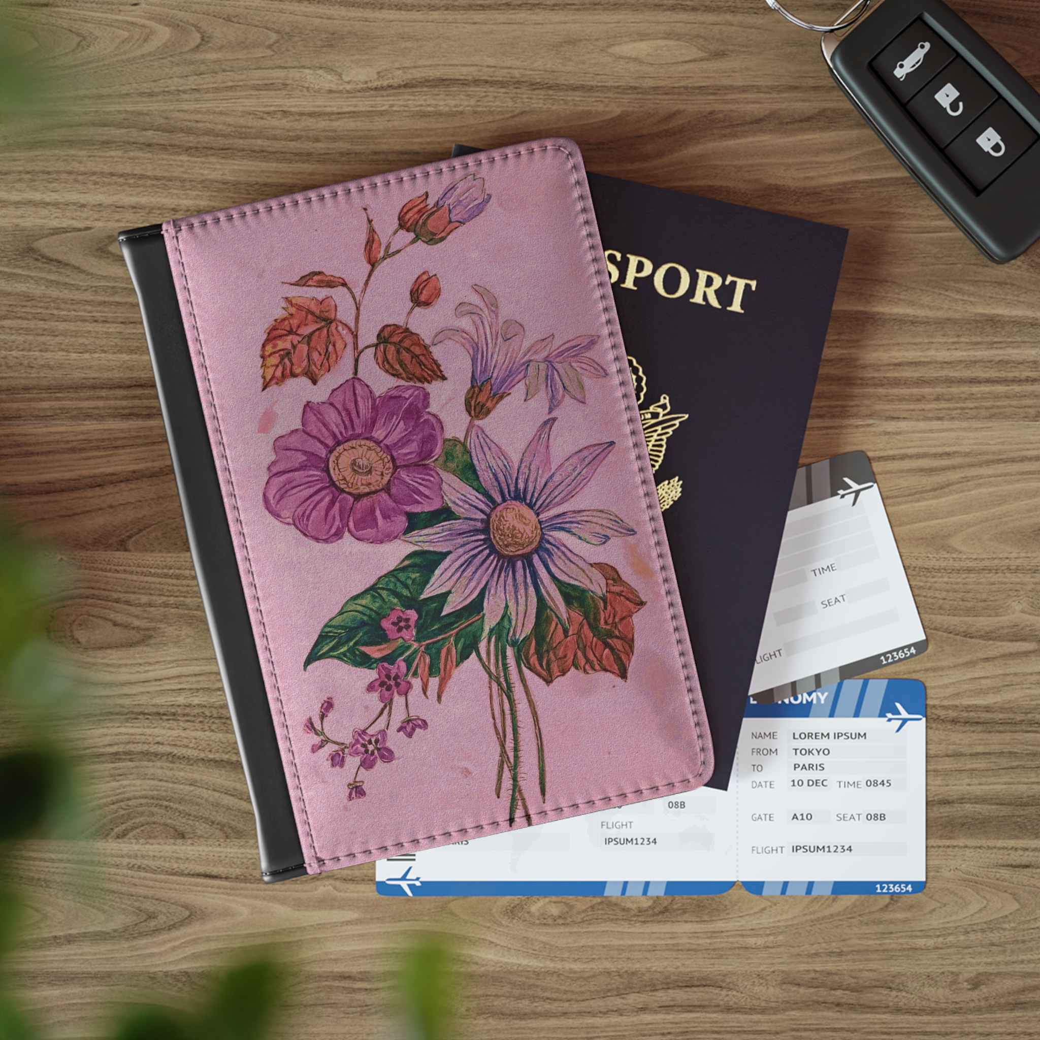 Retro Floral Passport Holder | Botanical Leather Passport Cover