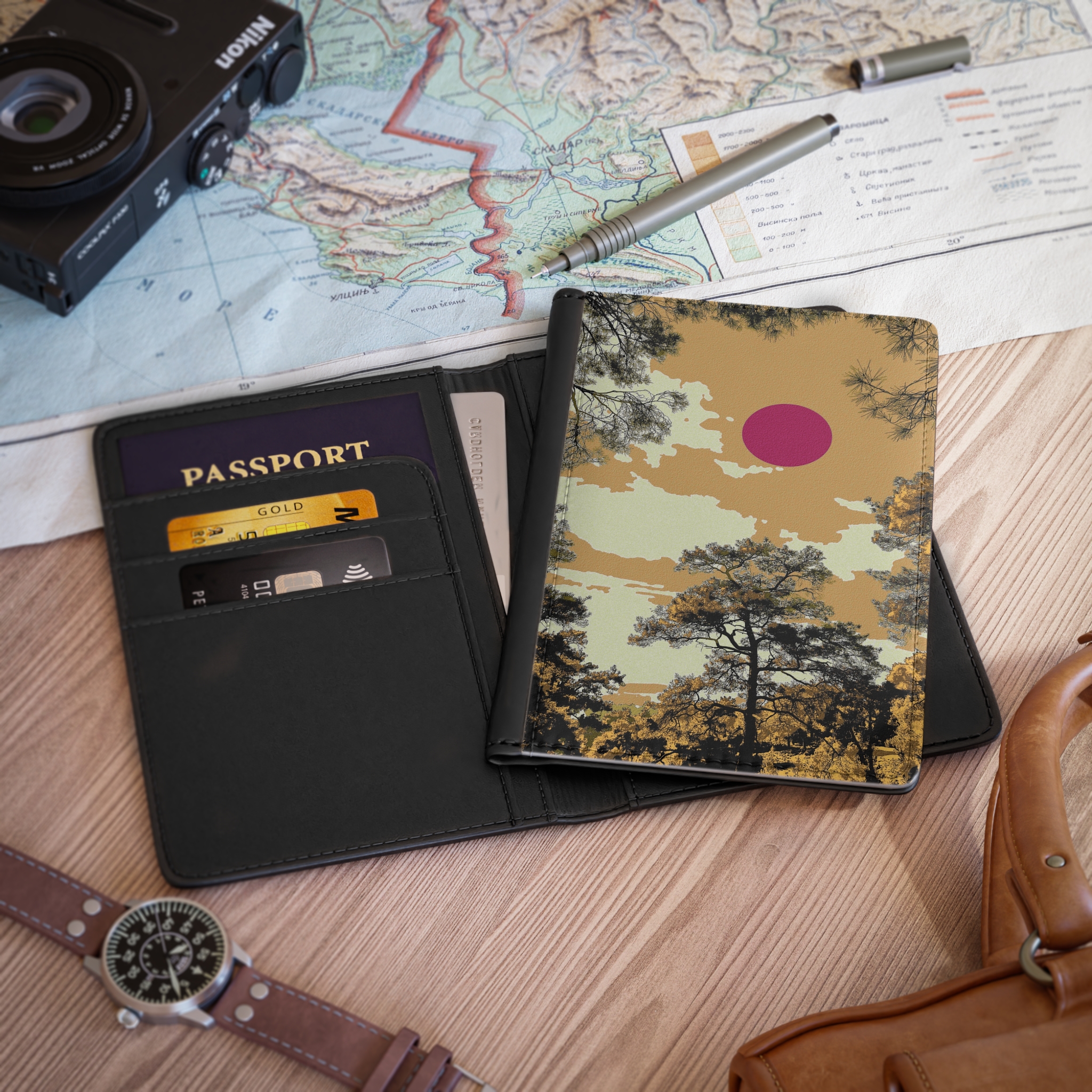 Retro Sunset Pine Passport Cover | Minimal Landscape Travel Accessory - Image 2
